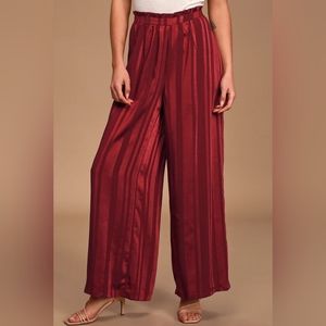Lulu's Two Step Burgundy Stripe Wide Leg Pants size Small